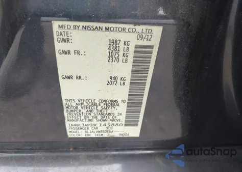 2013 Nissan Altima 3.5 Sl z USA, uszkodzony, nr VIN 1N4BL3AP1DC145880